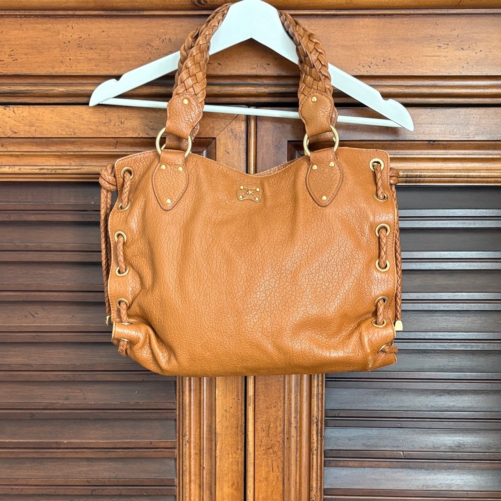 Michael Kors Cognac Braided-Handle Shoulder Bag with Gold Hardware